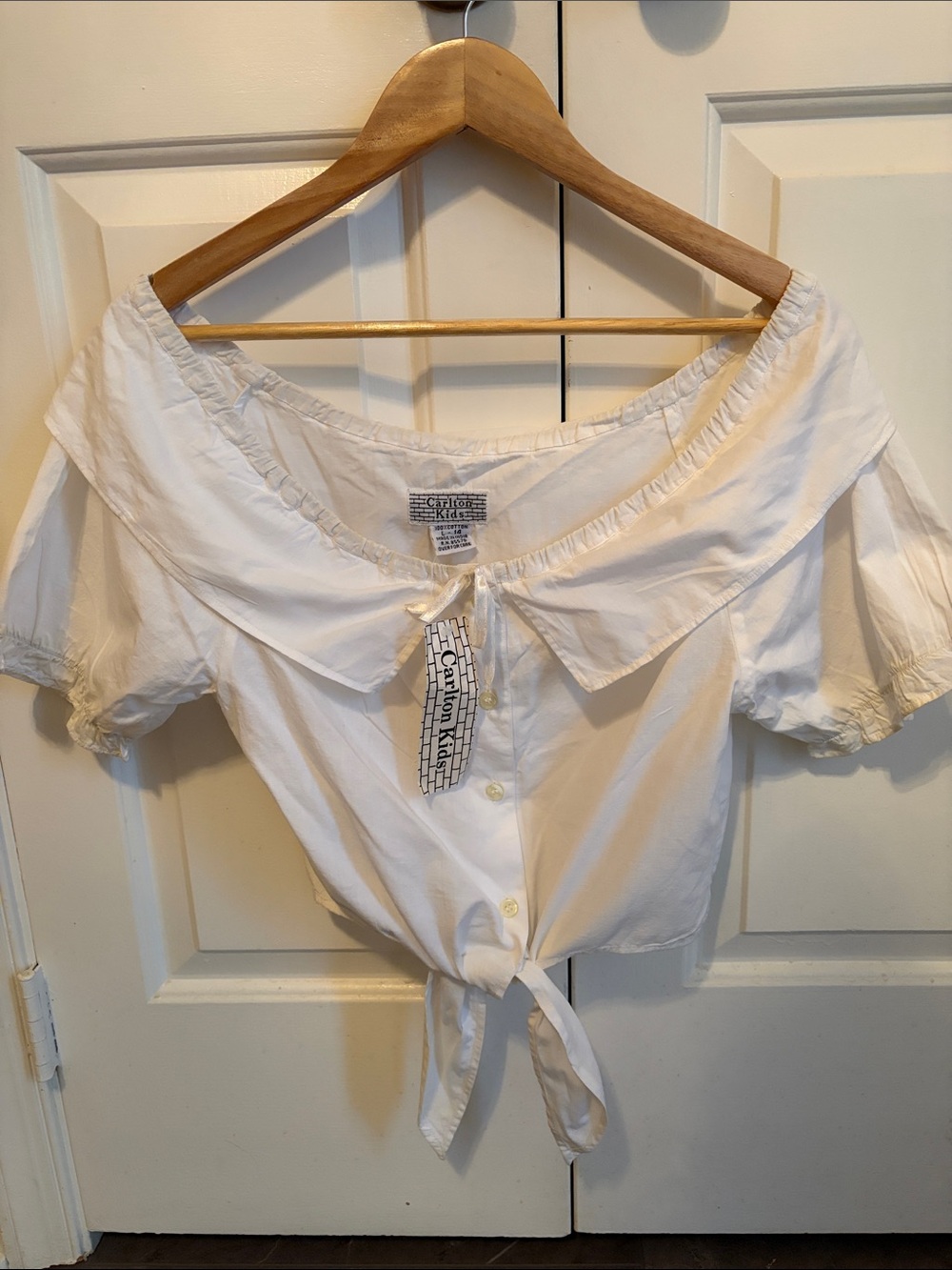 White Cotton Tie Front Cropped Blouse